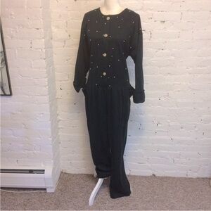 David Brown California vtg 80s studded jumpsuit black jersey size large